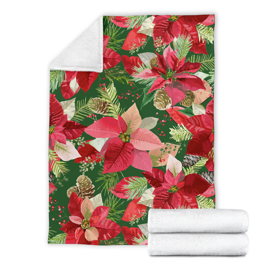 Poinsettia Pattern Print Design POT03 Fleece Blanket