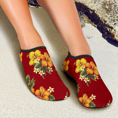 Orange Hibiscus Pattern Print Design HB026 Aqua Water Shoes