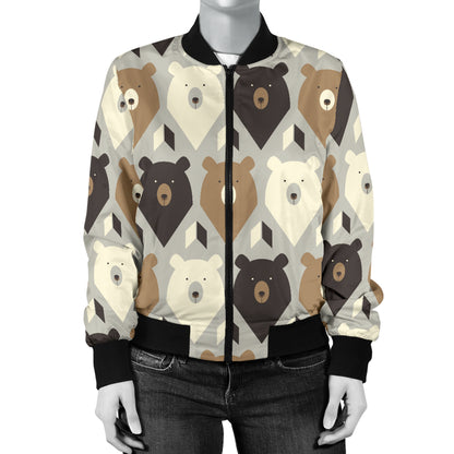 Bear Pattern Print Design 04 Women's Bomber Jacket