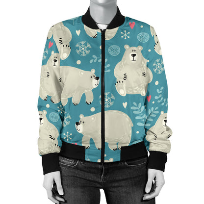 Bear Pattern Print Design BE04 Women Bomber Jacket