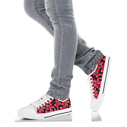 Red Plumeria Pattern Print Design PM025 White Bottom Low Top Shoes
