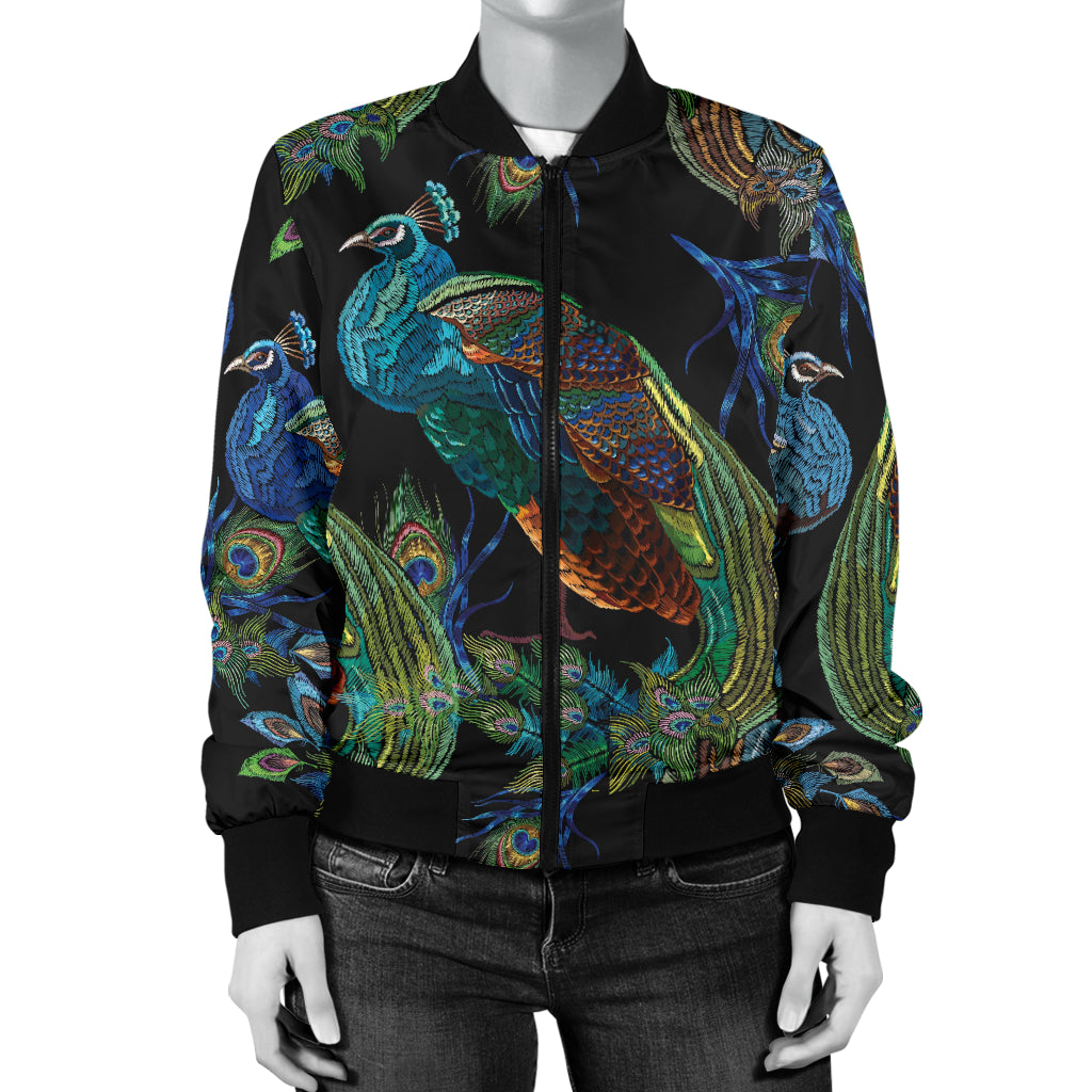 Peacock Pattern Print Design A04 Women's Bomber Jacket
