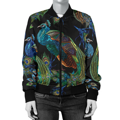 Peacock Pattern Print Design A04 Women's Bomber Jacket