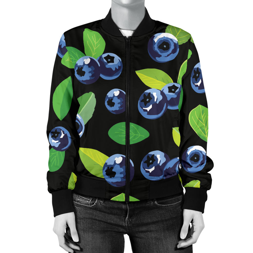 Blueberry Pattern Print Design BB03 Women Bomber Jacket