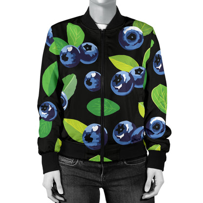 Blueberry Pattern Print Design BB03 Women Bomber Jacket