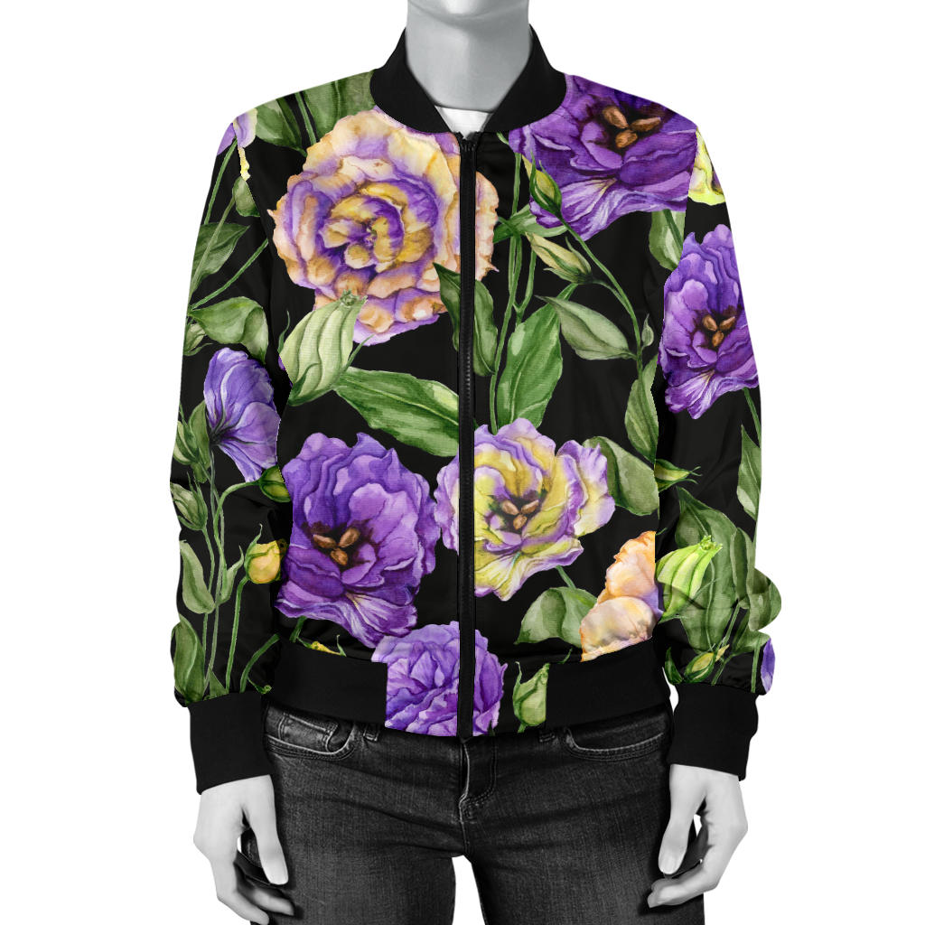 Lisianthus Pattern Print Design LT02 Women Bomber Jacket