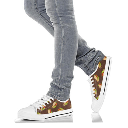 Taco Pattern Print Design TC08 White Bottom Low Top Shoes