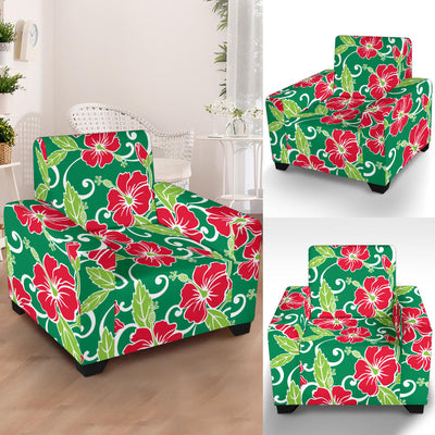 Red Hibiscus Pattern Print Design HB019 Armchair Slipcover