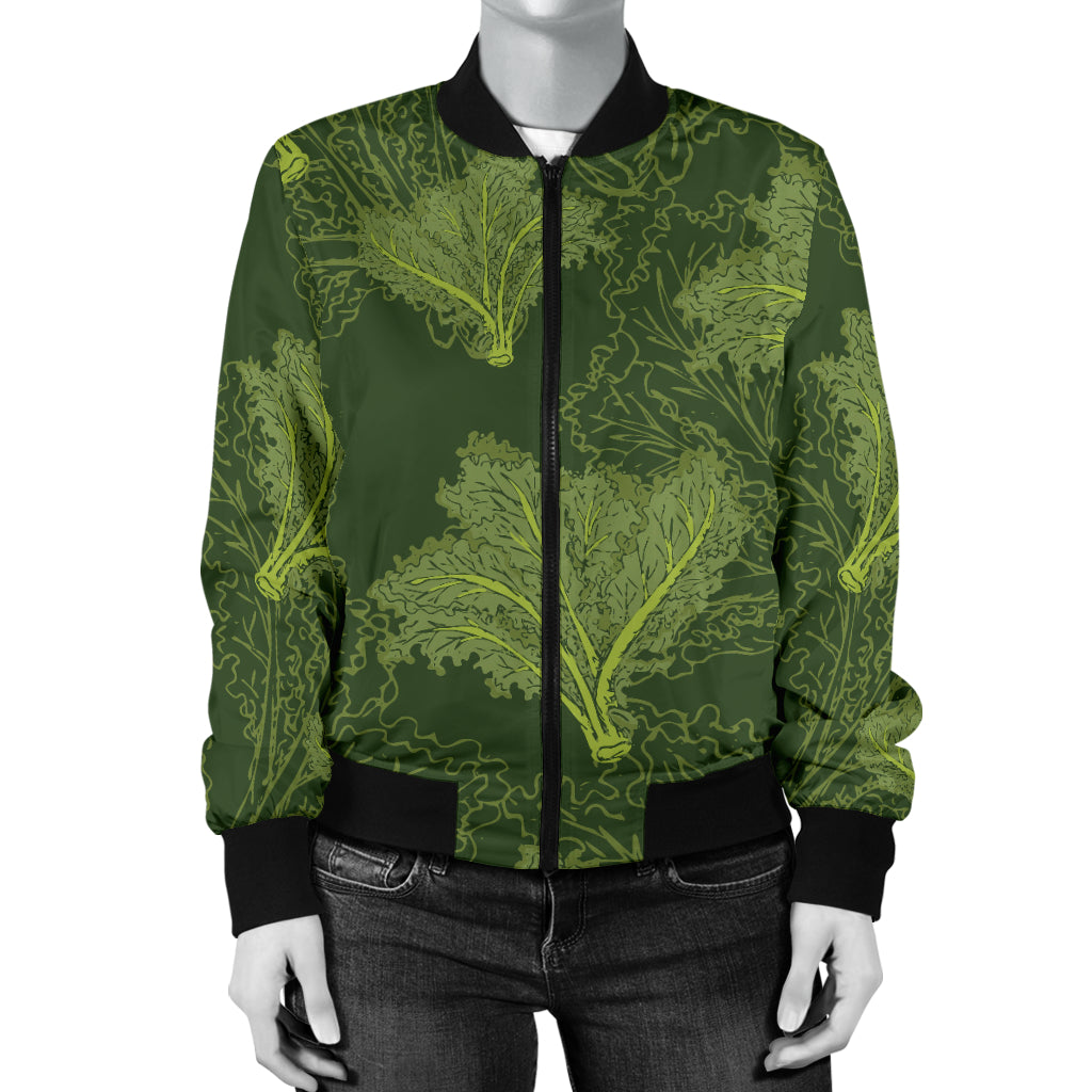 Kale Pattern Print Design 01 Women's Bomber Jacket