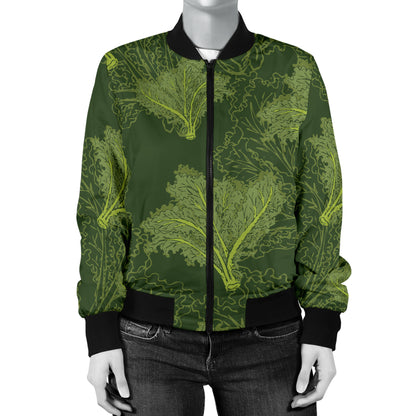 Kale Pattern Print Design 01 Women's Bomber Jacket
