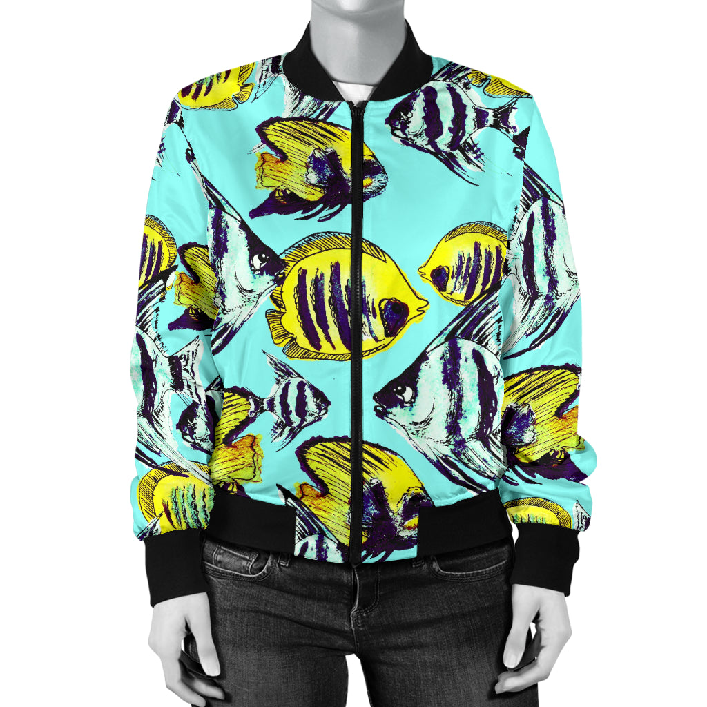 Angelfish Pattern Print Design 02 Women's Bomber Jacket