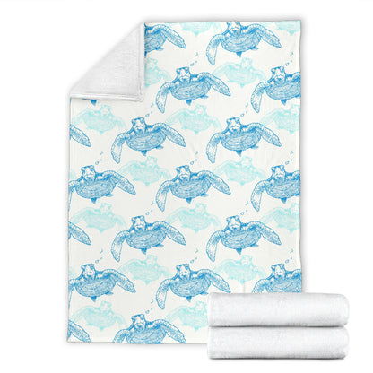 Sea Turtle Pattern Print Design T01 Fleece Blanket