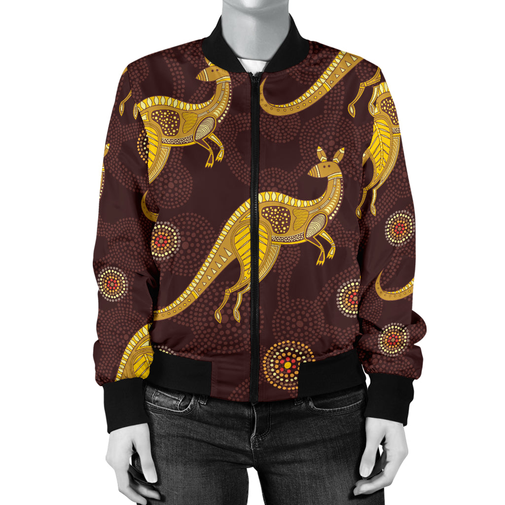 Kangaroos Aboriginal Pattern Print Design 08 Women's Bomber Jacket