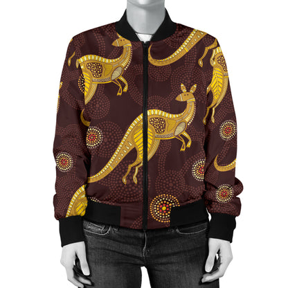 Kangaroos Aboriginal Pattern Print Design 08 Women's Bomber Jacket