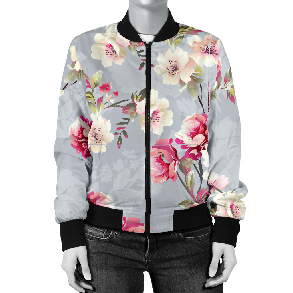 Summer Floral Pattern Print Design SF02 Women Bomber Jacket