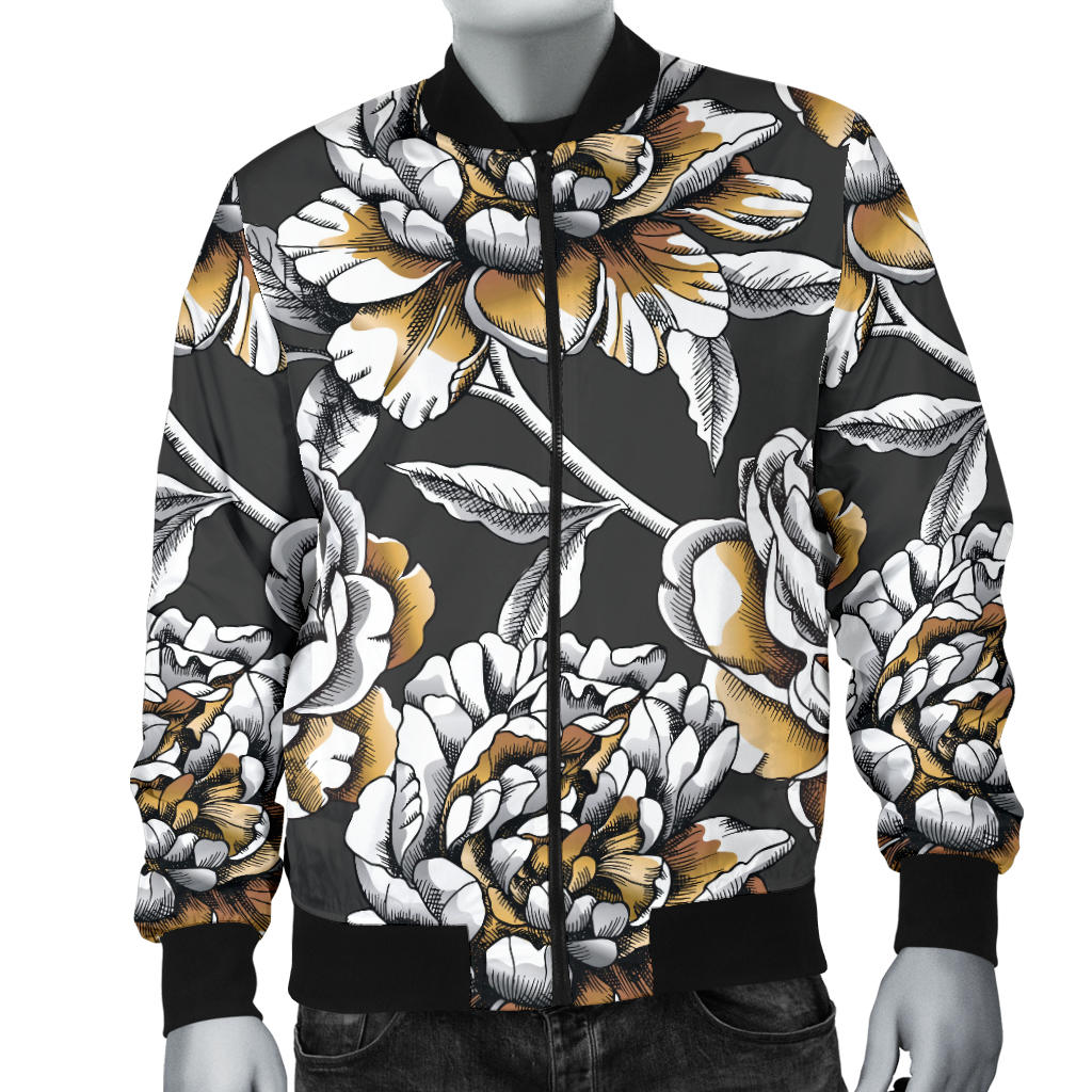 Peony Pattern Print Design PE06 Men Bomber Jacket
