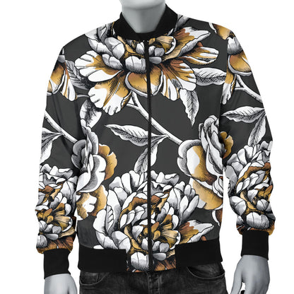 Peony Pattern Print Design PE06 Men Bomber Jacket