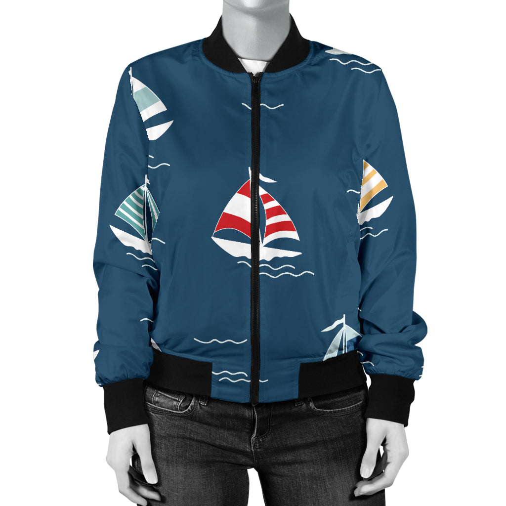 Sailing Ships Pattern Print Design A02 Women's Bomber Jacket