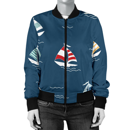 Sailing Ships Pattern Print Design A02 Women's Bomber Jacket