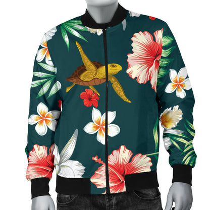 Hawaiian Flower Design with SeaTurtle Print Men Bomber Jacket