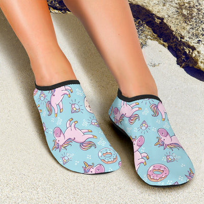 Donut Unicorn Pattern Print Design DN016 Aqua Water Shoes