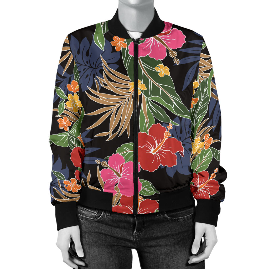 Hawaiian Themed Pattern Print Design H011 Women Bomber Jacket