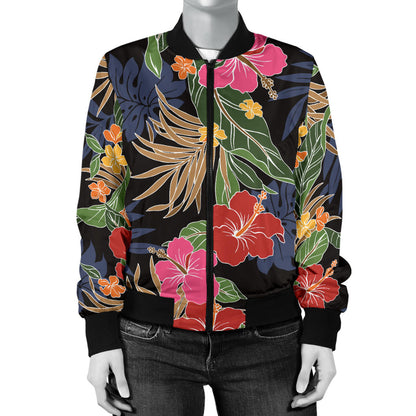 Hawaiian Themed Pattern Print Design H011 Women Bomber Jacket