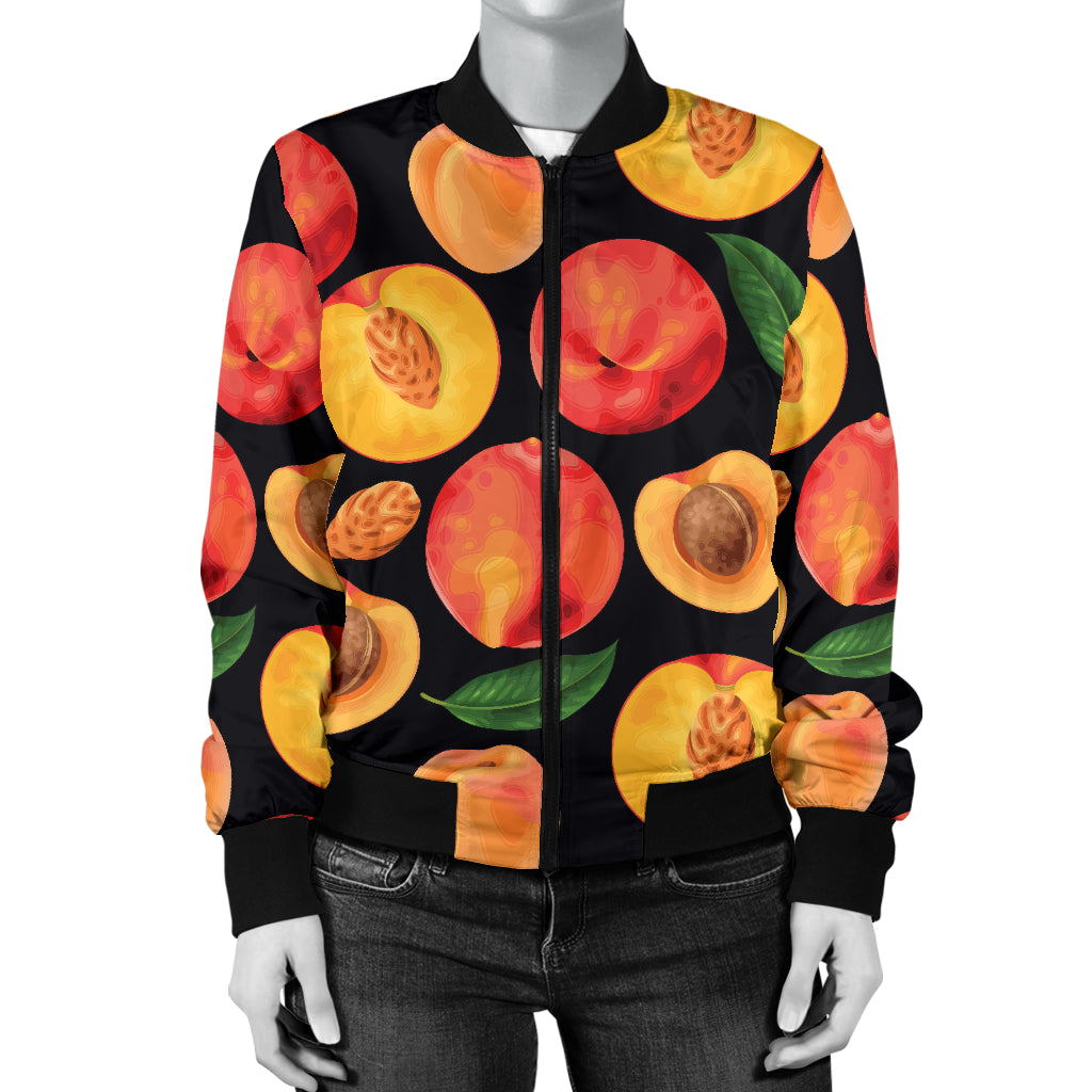 Peach Pattern Print Design A02 Women's Bomber Jacket