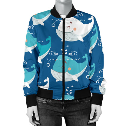 Blue Whale Pattern Print Design 01 Women's Bomber Jacket