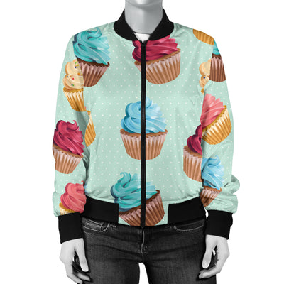 Cupcake Pattern Print Design 01 Women's Bomber Jacket