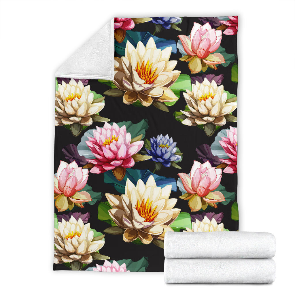 Water Lily Pattern Print Design WL02 Fleece Blanket