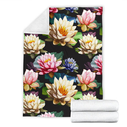 Water Lily Pattern Print Design WL02 Fleece Blanket