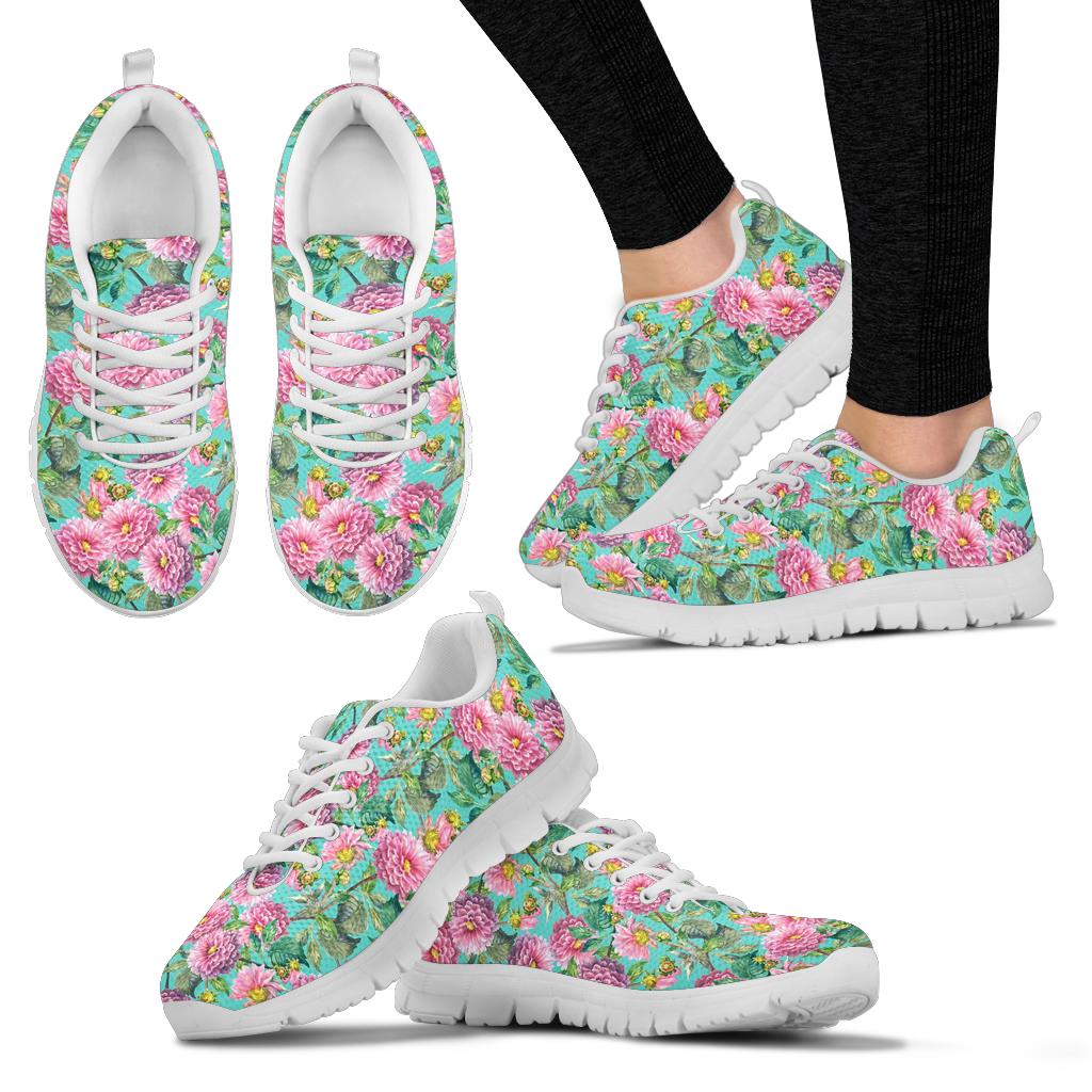 Dahlia Pattern Print Design DH07 Sneakers White Bottom Shoes