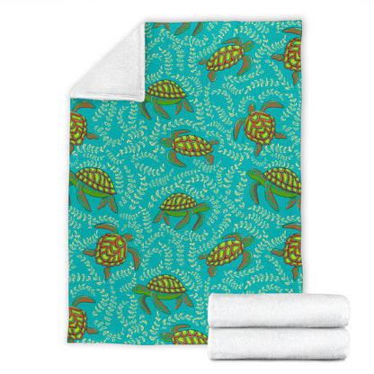 Sea Turtle Pattern Print Design T010 Fleece Blanket