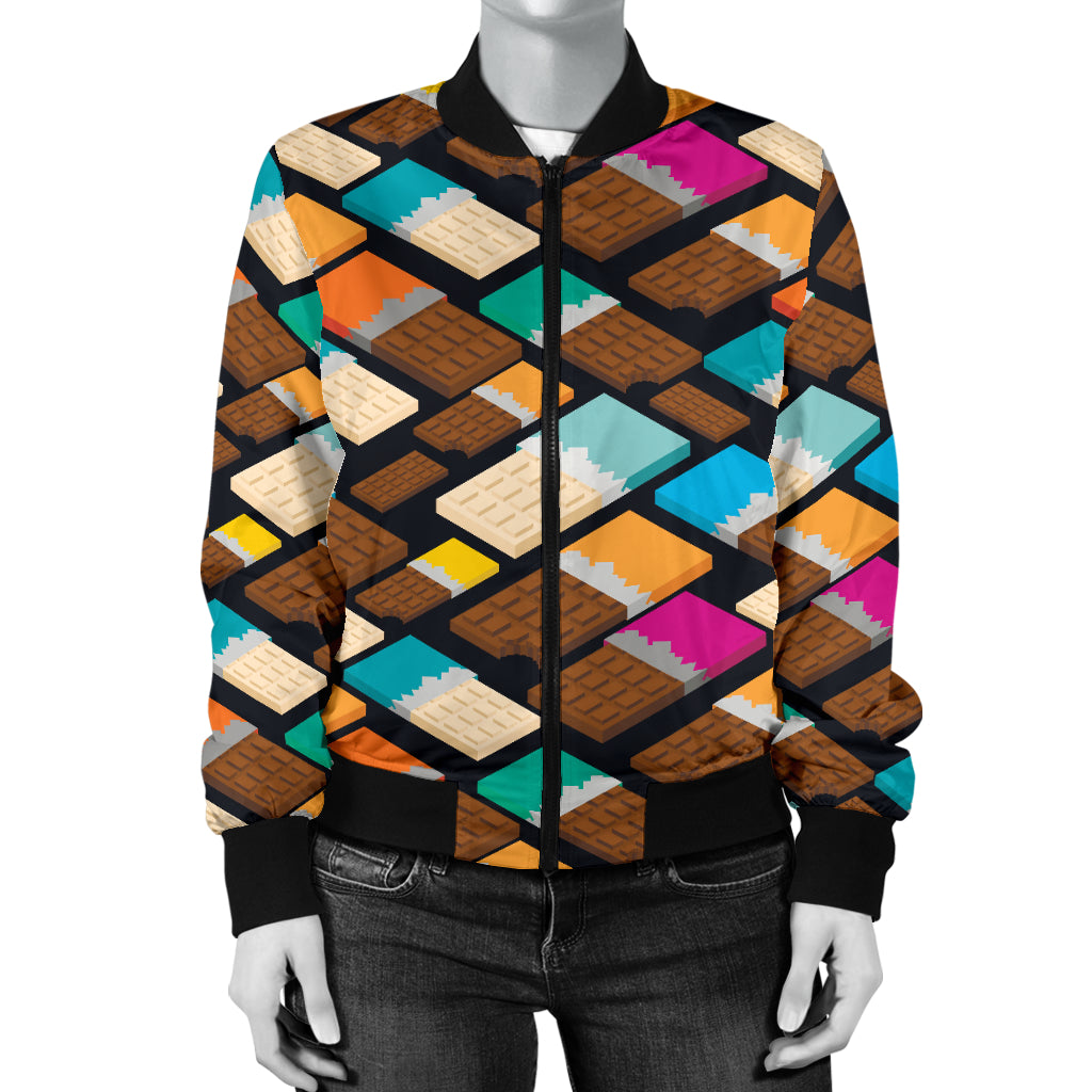 Chocolate Pattern Print Design 02 Women's Bomber Jacket