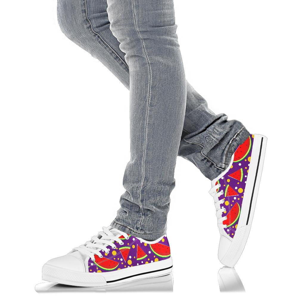 Watermelon Pattern Print Design WM010 White Bottom Low Top Shoes