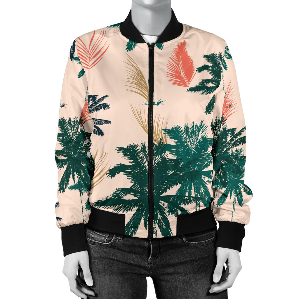 Palm Tree Pattern Print Design PT014 Women Bomber Jacket