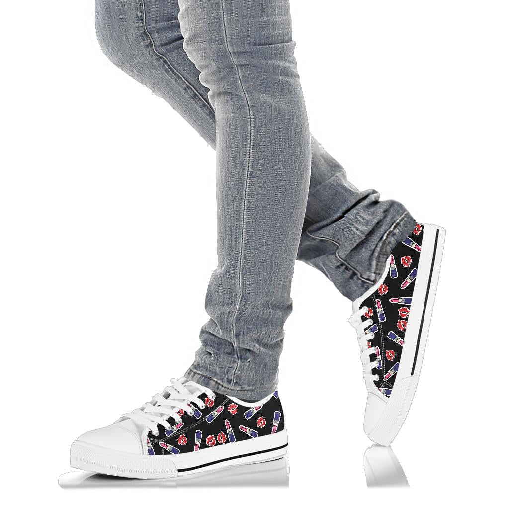 Lipstick Pattern Print Design LT01 White Bottom Low Top Shoes