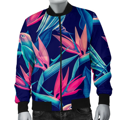 Tropical Flower Pattern Print Design TF024 Men Bomber Jacket