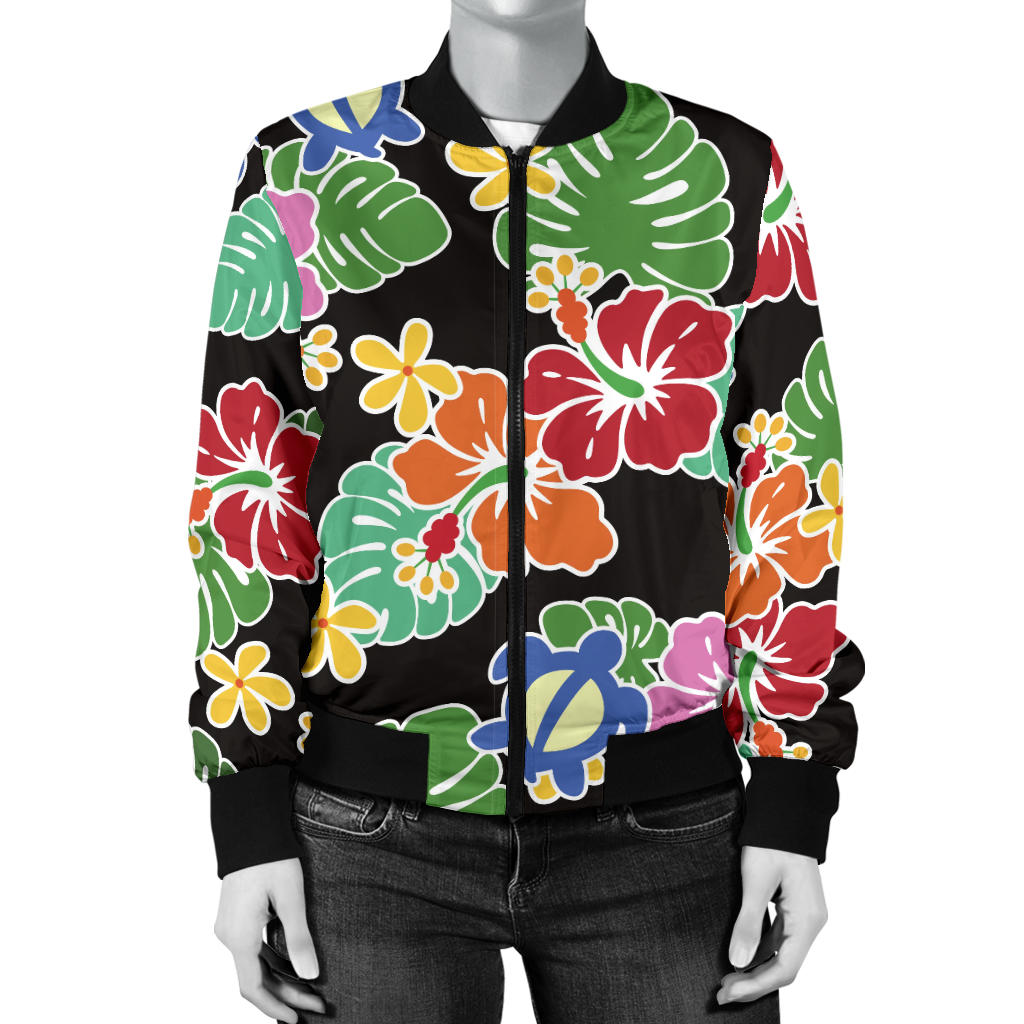 Hawaiian Themed Pattern Print Design H010 Women Bomber Jacket