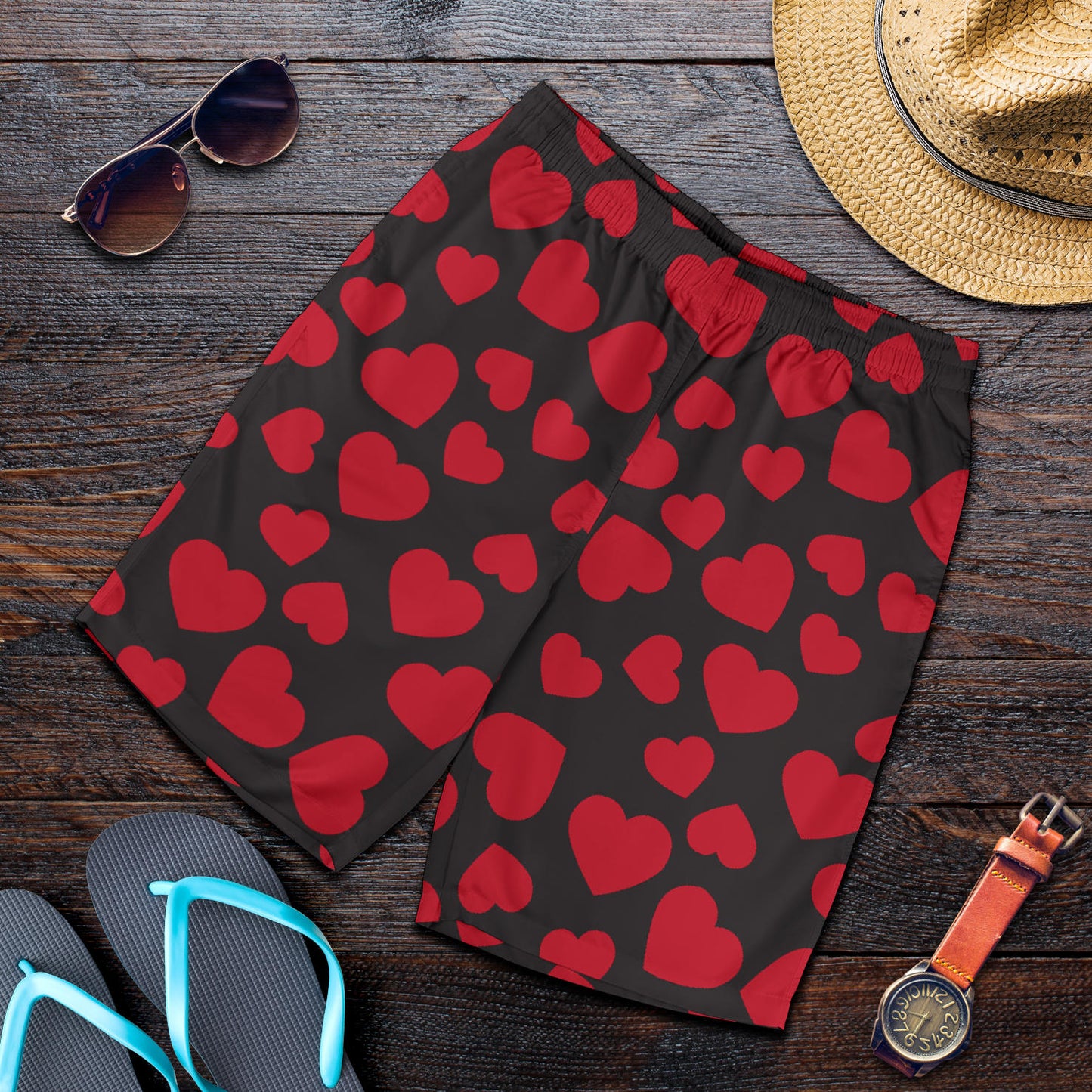 Heart Red Pattern Print Design HE01 Mens Shorts
