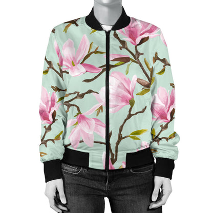 Magnolia Pattern Print Design MAG04 Women Bomber Jacket