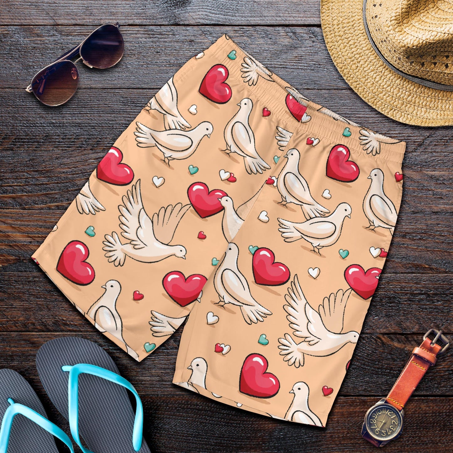 Pigeon Heart Pattern Print Design 04 Mens Shorts