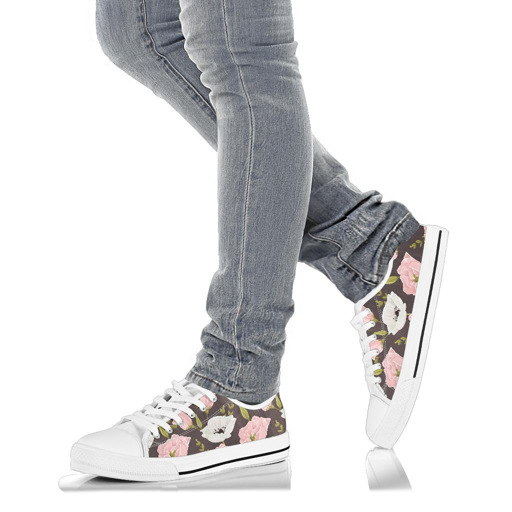 Anemone Pattern Print Design AM011 White Bottom Low Top Shoes