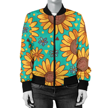 Sunflower Pattern Print Design SF013 Women Bomber Jacket
