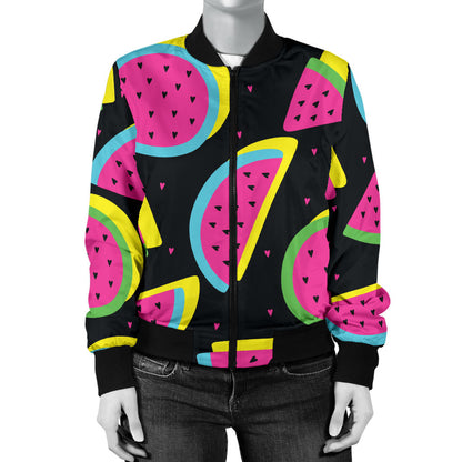 Watermelon Pattern Print Design WM07 Women Bomber Jacket
