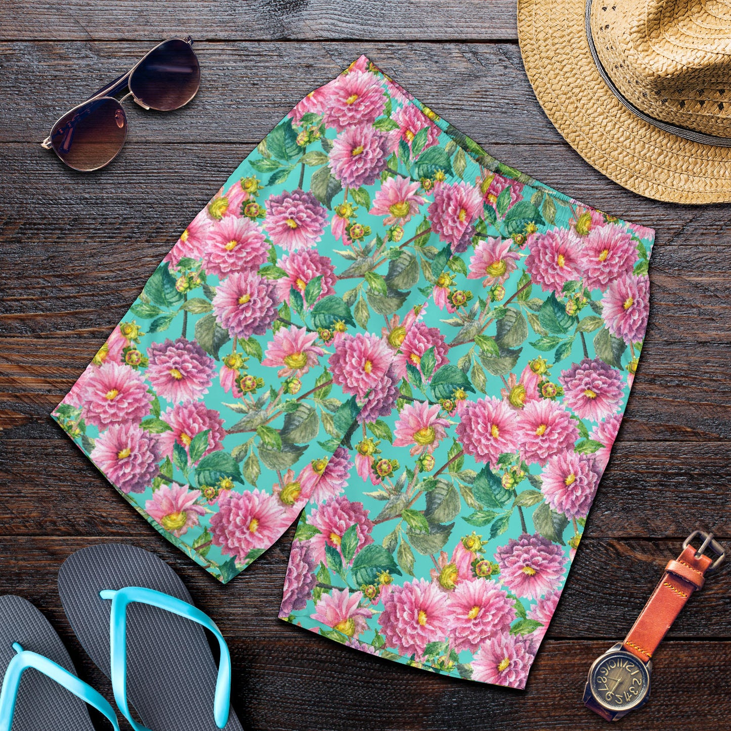 Dahlia Pattern Print Design DH07 Mens Shorts