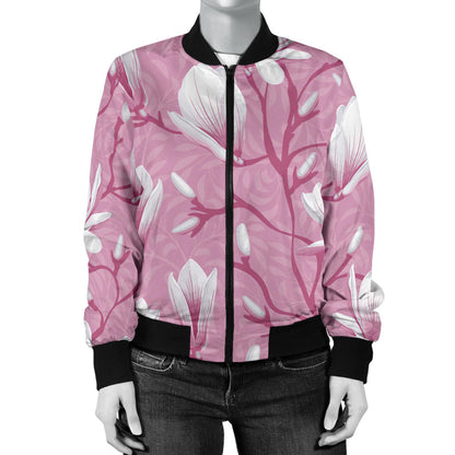 Magnolia Pattern Print Design MAG05 Women Bomber Jacket