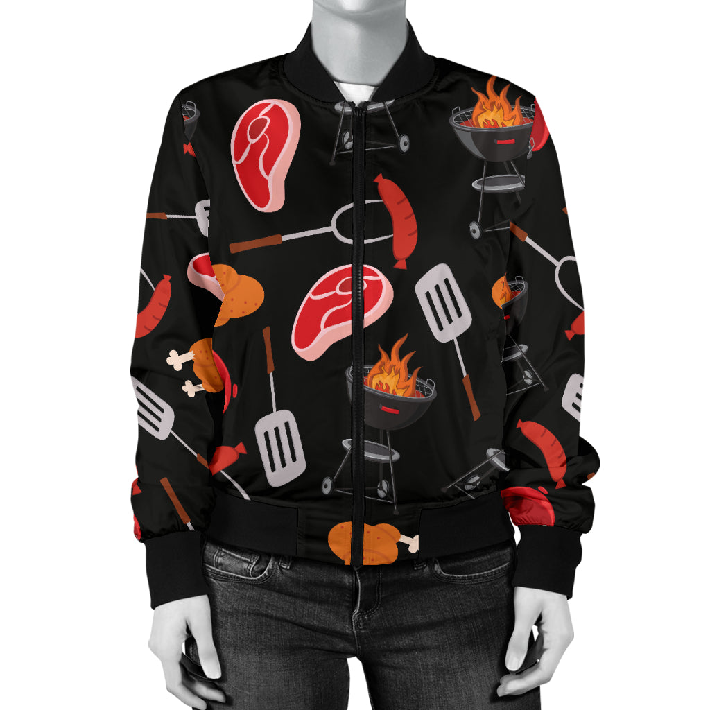 Barbecue Pattern Print Design 04 Women's Bomber Jacket