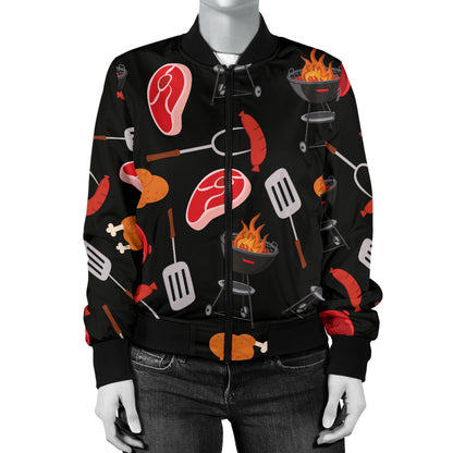 Barbecue Pattern Print Design 04 Women's Bomber Jacket